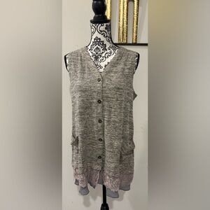 LOGO by Lori Goldstein Gray Button-Down Sleeveless Top